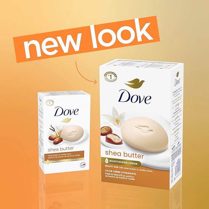 Dove Beauty Bar Soap Shea Butter,for Nourished,Radiant Skin,Enriches Skin 3.75 oz,(Pack of 72)