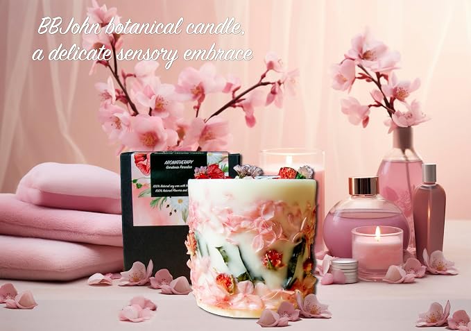 Botanical Crystal Candle, Organic Natural Dried Flowers, Aromatherapy, Gardenia Scented Fragrance, Meditation,Manifestation,Intention,Christmas,Mother's Day,Gift for Woman (Rose Amaranth/Hydrangea)