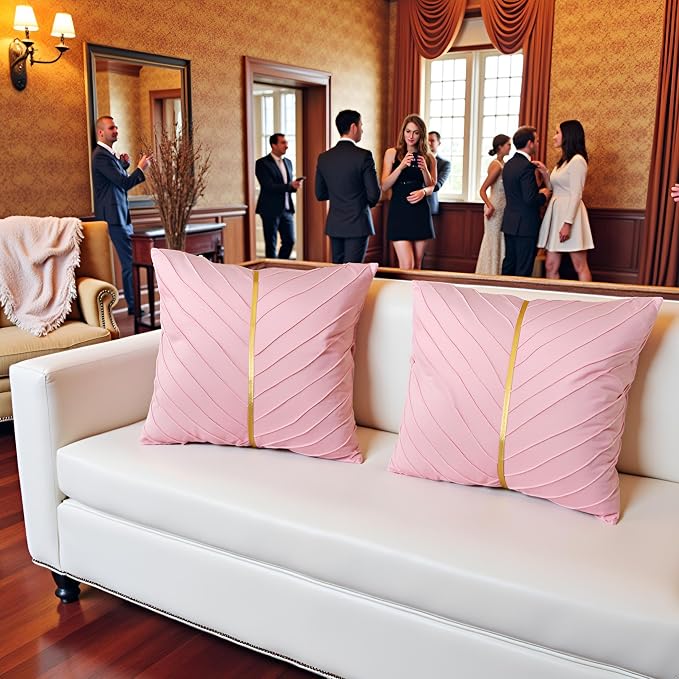 Velvet Throw Pillow Covers 26x26 Pack of 2 Gold Decor Blush Pink | Soft Solid Pillow Covers,Modern Luxury Home Decor,Valentine's Day Decor,Hidden Zipper,Ideal Gift,Easy Care