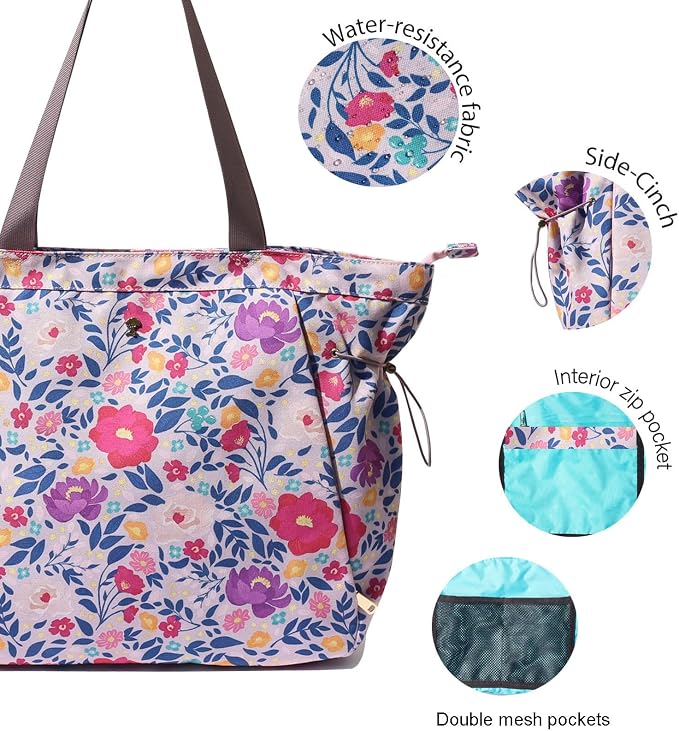 ESVAN Yoga Tote Bag for Women Drawstring Canvas Shoulder Bags for Workout Travel Carryall Pilates Gym and Beach