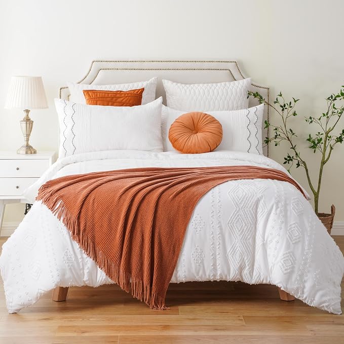 BATTILO HOME Rust Orange Throw Blanket for Couch, 60"x80" | Soft Chenille Throw Blanket with Tassels for Fall Decor, Fall Throw Blanket for Home Decoration