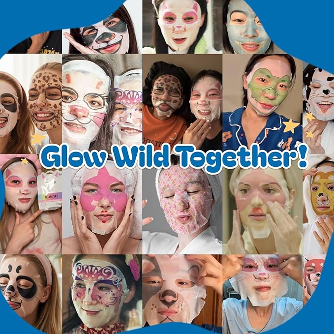 Epielle Character Face Mask Wave & Wild 6 Pack, Fun & Effective Korean Skin Care, Spa Party Favors, Easter Basket Stuffers, Birthday Gifts for Women, Self Care Gifts