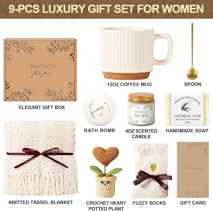 Uwingess Get Well Soon Gift Baskets for Women Self Care Gifts, Spa Care Package After Surgery Inspirational Thinking of You Sympathy Gifts,Christmas Birthday Gift for Women Friends Mom Sister Grandma