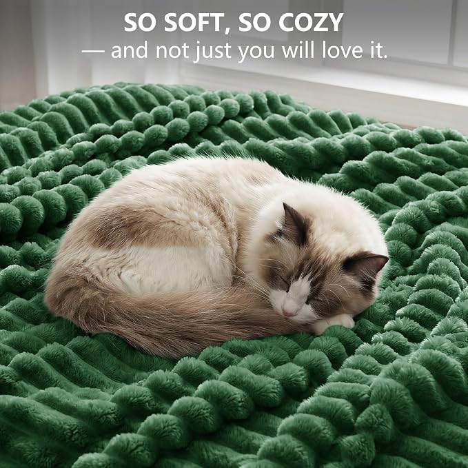Dark Green Throw Blanket for Couch & Bed, 50 x 60 Inch | 300GSM Ribbed Fleece Blanket, Soft, Cozy & Lightweight, OEKO-TEX Certified, All-Season Use for Travel, Dorm & Home Decor