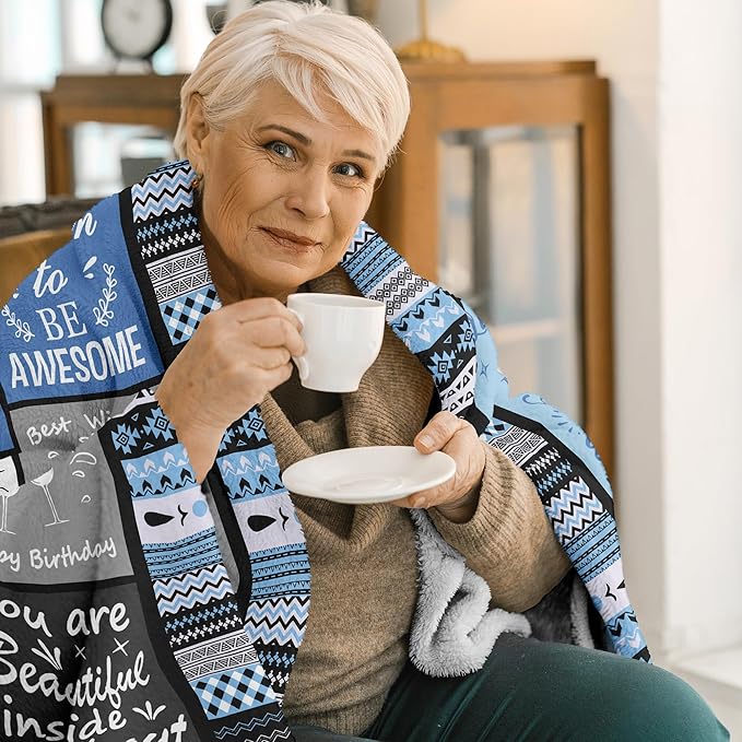 Ivivis Birthday Gifts for Women Girls Throw Blanket 60"X50" Blue, Happy Birthday Decorations for Woman, Gifts for Women Birthdays Unique, Womens Bday Gift Ideas for Her Friend Mom Sister Grandma Wife