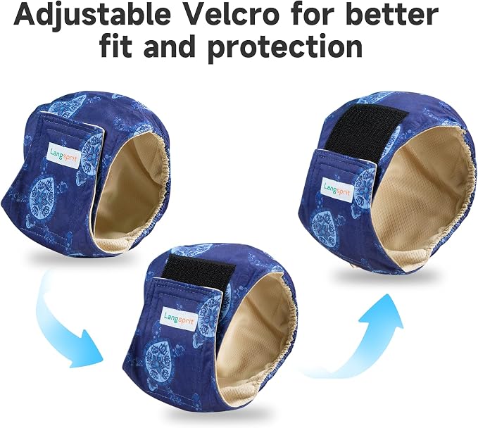 Langsprit Small Male Dog Diapers for Doggie Puppy,Reusable Belly Bands for Male Dogs Wraps,Washable Doggy Dog Diapers Medium Large in Incontinence 4 Pack (Sea Shell, Tortoise, Shark, Fish, Large)