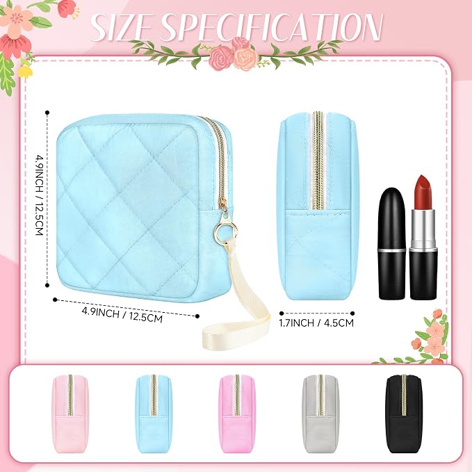 Likesing Quilted Period Bag, Period Pouches for Teen Girls Womens, Portable Sanitary Napkin Storage Bag with Wrist Strap Feminine Emergency Tampon Pad Pouch(Blue)