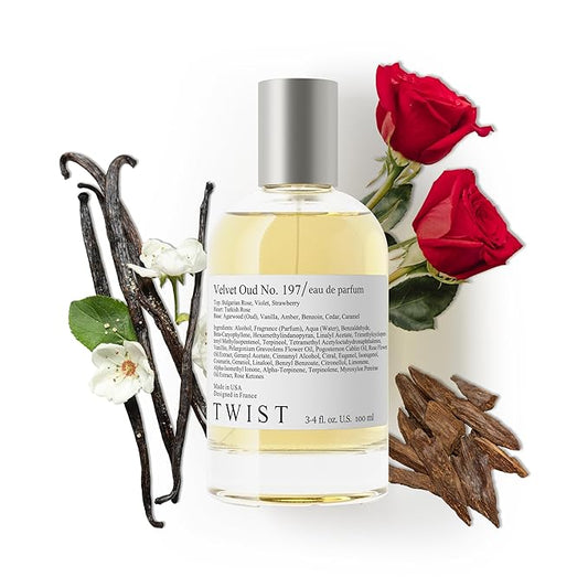 Twist Velvet Oud No. 197 - Inspired by MFK's Oud Satin Mood, Long Lasting Perfume for Women and Men, Arabian Oud & Rose Fragrance, Paraben-Free, Vegan, Clean, Unisex – Spray 100 ml | 3.4 fl. oz.