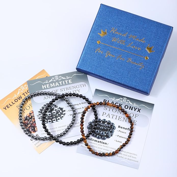 NCB 2.3-Piece 4mm Natural Crystal Gemstone Stretch Bracelets – Handmade Reiki Energy Healing Jewelry for Meditation,Yoga, Unisex