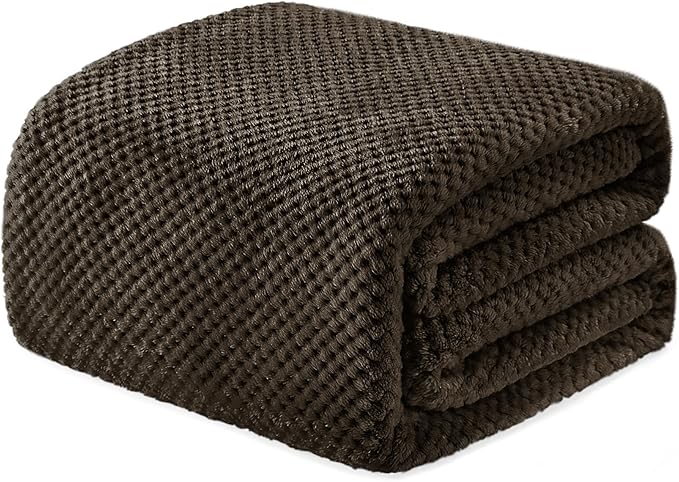 Exclusivo Mezcla Large Waffle Fleece Throw Blanket for Couch, Coffee | Lightweight Soft Blanket for Sofa, Bed, Living Room, Plush Fluffy Throw for Home Decor, Travel, All Season, 50x70 Inches