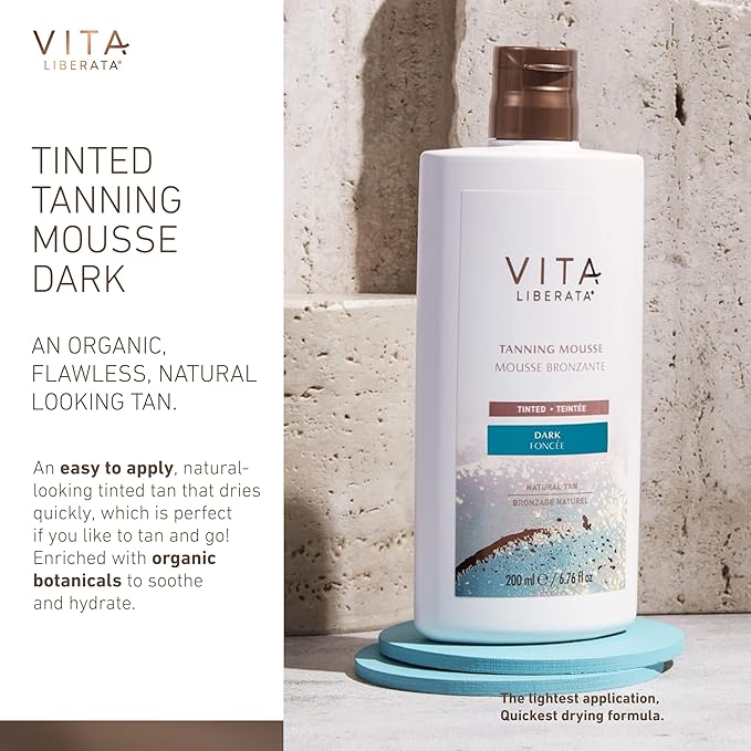 VITA LIBERATA Tinted Self Tanner Mousse - Dark 6.76 fl oz, Lightweight & Fast Drying Formula, Tinted For Easy Application, Lasting Tan, Formulated with Organic Aloe Vera & Hyaluronic Acid