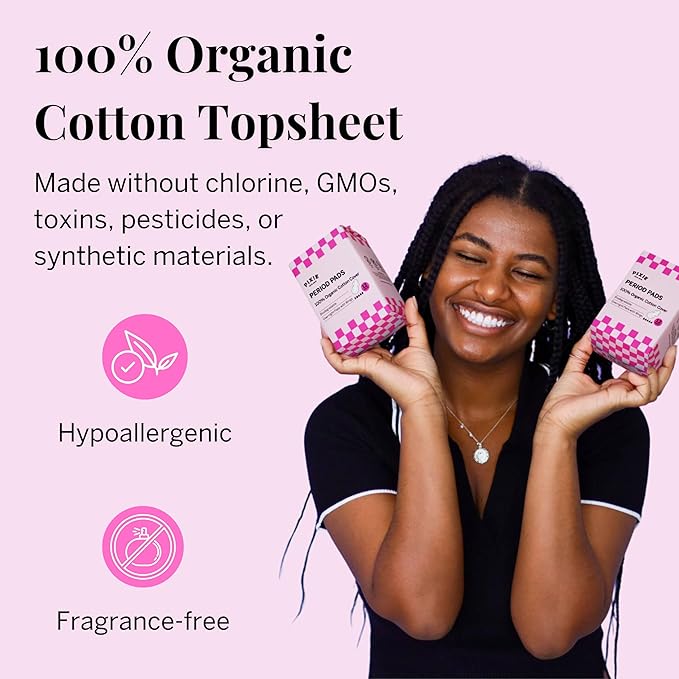 Pixie Organic Cotton Ultra Thin Overnight Pads for Women - Extra Heavy Absorbency with Wings - Leak-Proof, Hypoallergenic & Unscented - Compostable, Biodegradable - FSA Eligible - 12 Count