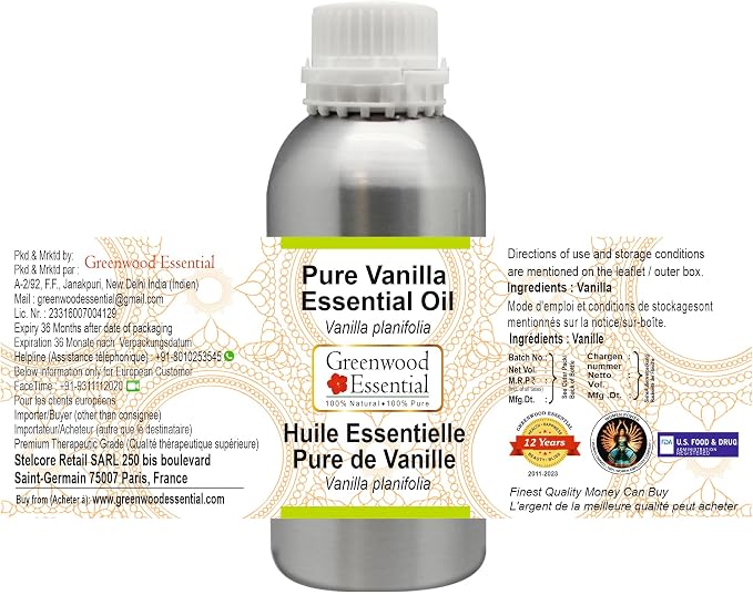 Greenwood Essential Pure Vanilla Essential Oil (Vanilla planifolia) Steam Distilled 630ml (21.3 oz)