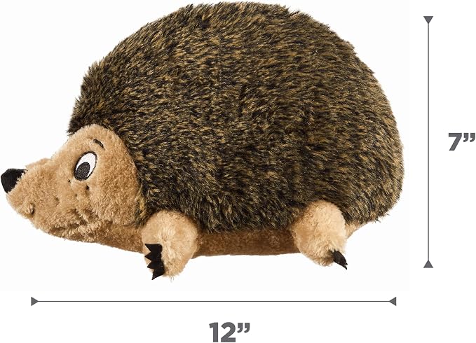Outward Hound Hedgehogz Plush Dog Toy, Squeaks & Grunts, Large, 12" x 7" | Soft Realistic Faux Fur, Round for Rolling & Chasing, Cuddle & Carry, Interactive Fetch, Light Chewers, Dogs & Puppies