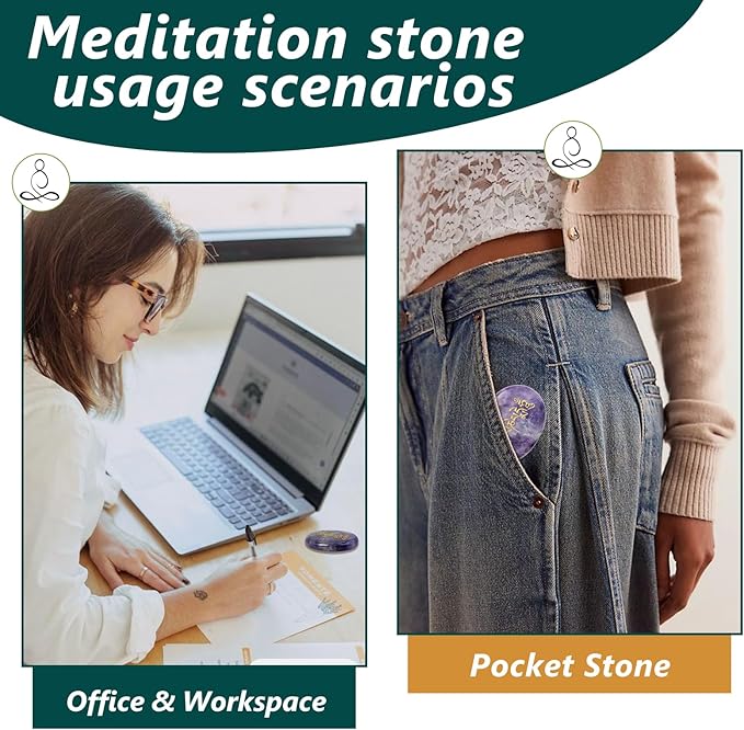 Citrine Worry Stone for Anxiety - Hand Carved Healing Crystal Pocket Stone with Inspirational Words, Stress Relief Gift, Meditation Decor