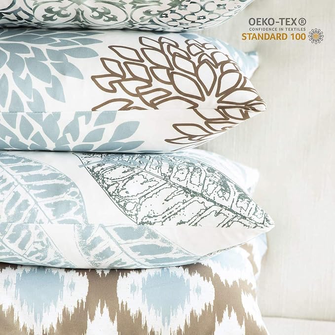 Phantoscope Set of 4 New Living Series Decorative Blue and Coffee Throw Pillow Case Cushion Cover 20 x 20 inches 50 x 50 cm