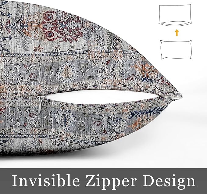 Boho Throw Pillow Covers 12x20 inch Set of 2,Soft Pillowcases Bohemia Carpet Printing Pattern Decorative Sofa Living Room Bed Rectangle Pillow Case Cushion Cover-Gray Flower