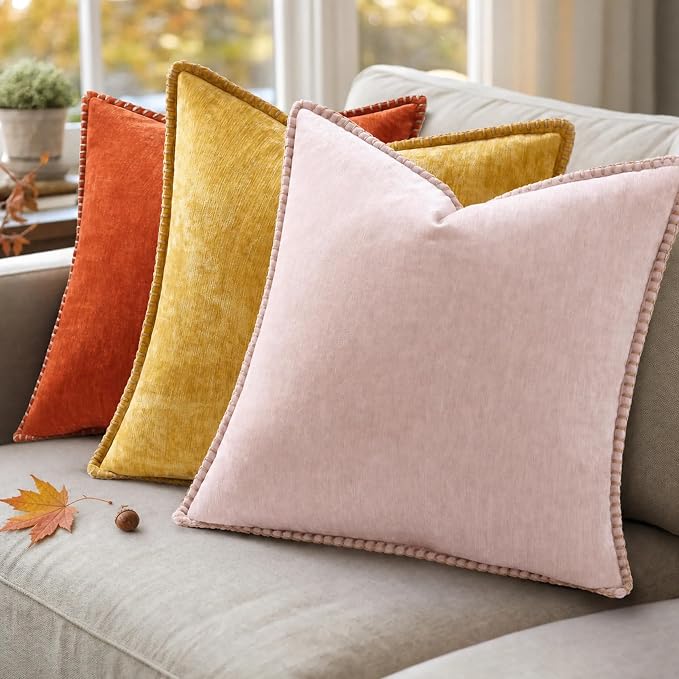 decorUhome Soft Chenille Throw Pillow Covers 20x20 Set of 2 Rust | Fall Textured Decorative Throw Pillow Cases Stitched Edge Modern Farmhouse Luxury Boho Velvet for Couch Sofa Bed Home Decor