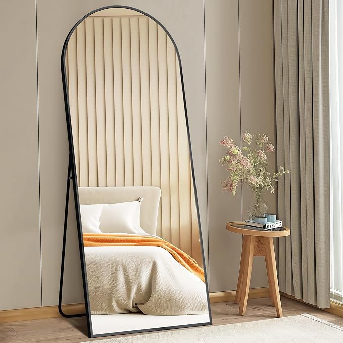 DUMOS 58"x19" Arched Full Length Mirror with Stand, Full Body Floor Mirror | Free Standing or Wall Mount, Hanging or Leaning, Nano Glass Aluminum Frame, Modern Simple Home Decor, Black