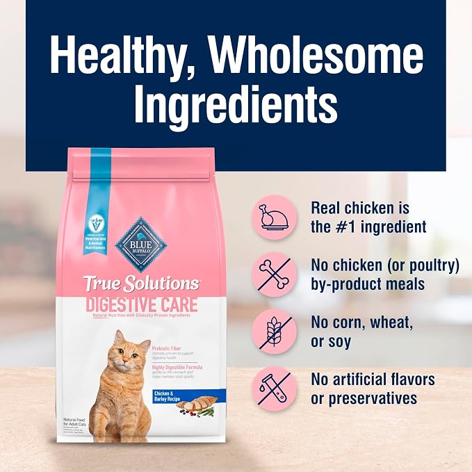 Blue Buffalo True Solutions Digestive Care Chicken Dry Cat Food, 3.5 lb | Adult Formula, Clinically Proven Prebiotic Fiber, Vet-Recommended High-Protein