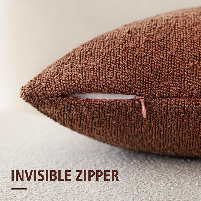 Foindtower Pack of 2 Textured Boucle Throw Pillow Covers Accent Solid Decorative Lumbar Pillow Cases Cozy Couch Cushion Case for Chair Sofa Bedroom Living Room Home Decor 12x20 Inch Red Taupe