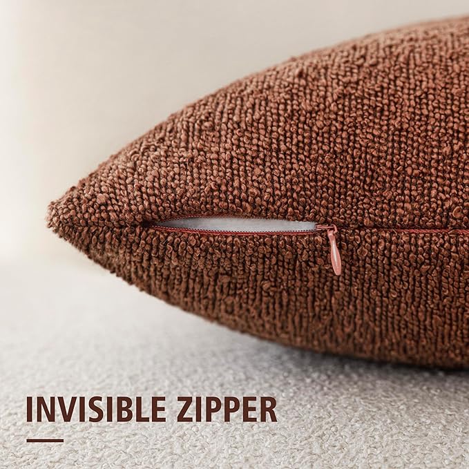 Foindtower Set of 2, Decorative Textured Boucle Throw Pillow Covers Accent Solid Pillow Cases Neutral Soft Cozy Couch Cushion Case for Chair Sofa Bedroom Living Room Home Decor 26x26 Inch Red Taupe