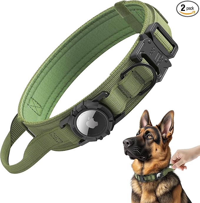 Tactical AirTag Dog Collar - Heavy Duty, Adjustable GPS Collar