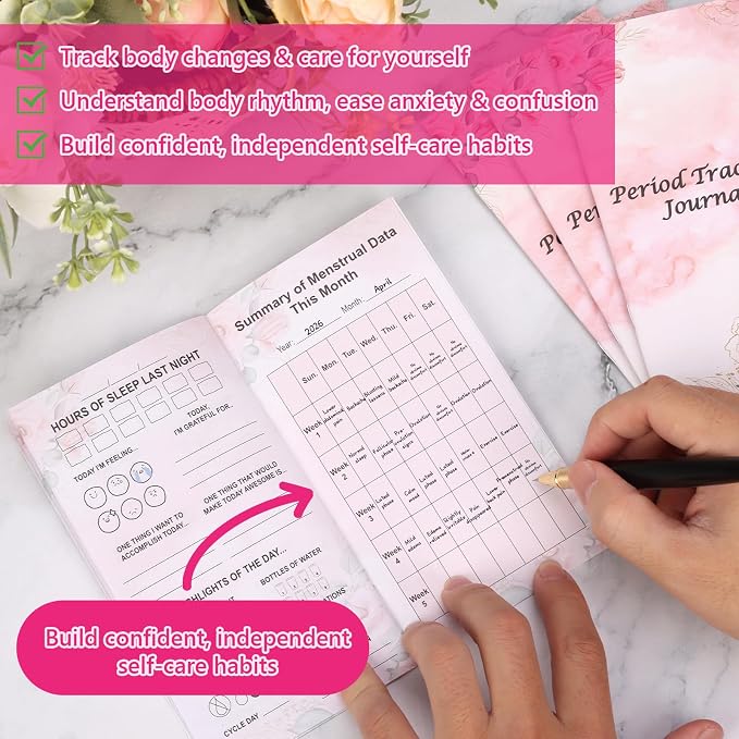 6 Pack Period Tracker Journal for Girls 6.5x3.5 Inch Period Tracking Notebook First Period Starter Kit Funny Daily Menstrual Cycle Tracker Gifts for Girls Teens Feminine Care 80GSM