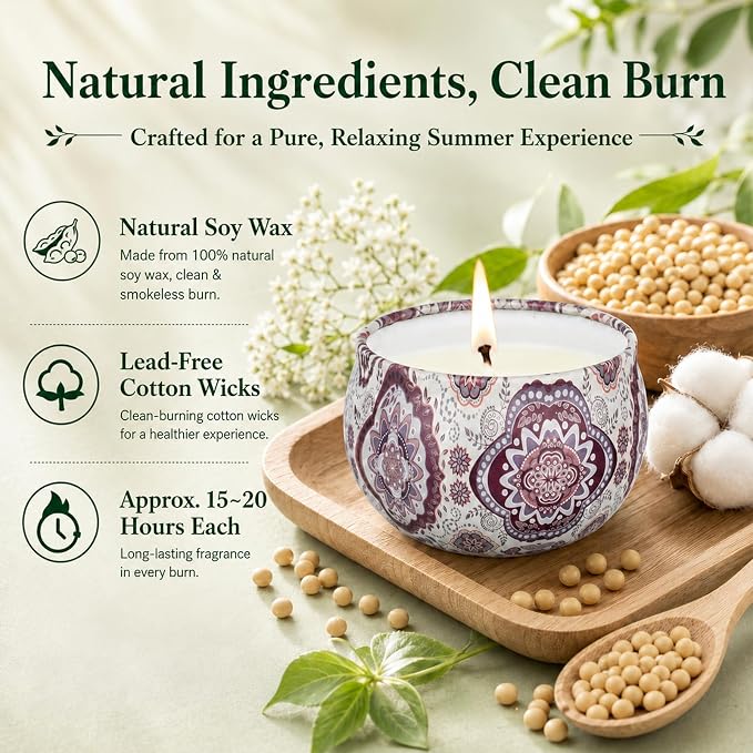 Scented Candles Gift Set, 12 Pack Summer Soy Wax Travel Tin Candles, Refreshing Summer Aromatherapy Scents for Home Spa Relaxation, Gifts for Women