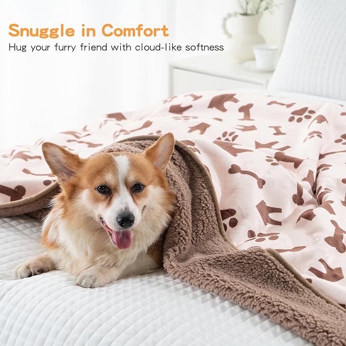 Waterproof Pet Blanket for Small Dogs and Cats 30"x40" | Washable Dog Blanket, Soft Fluffy Sofa Car Bed Protector, Reversible Sherpa Fleece Puppy Blanket, Beige