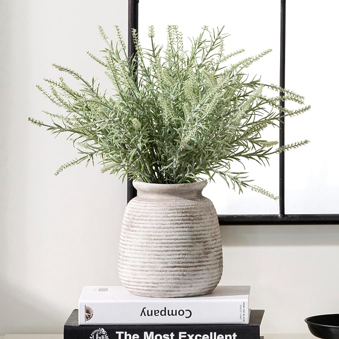Ceramic Flower Vase, Small Vase Rustic Farmhouse Vases Home Decor Short Pottery Decorative Pampas Vase for Table Living Room Entryway Mantel Bookshelf Bedroom Bathroom Kitchen - 6" D