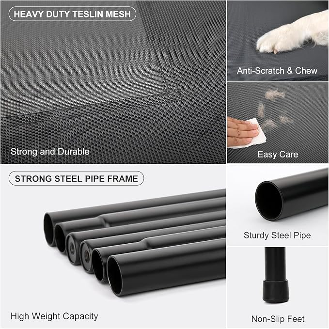 Cooling Elevated Dog Bed for Extra Large Dogs with Non-Slip Floor Protectors & Breathable Mesh, XL Raised Indoor & Outdoor Dog Cot Hammock, 54" L x 35" W x 8" Th, X-Large, Green