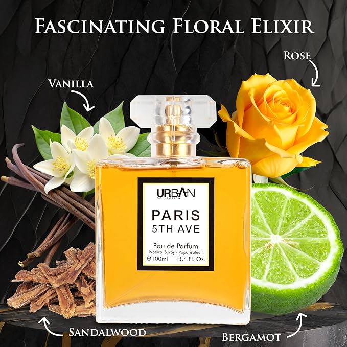 Paris 5th Avenue for Women Eau De Parfum - Top Notes of Aldehydes, Neroli, Ylang Ylang, Bergamot & Peach - Base Scents From Vetiver, Patchouli, Oakmoss, Sandalwood & Vanilla - Elegant 100ml Bottle
