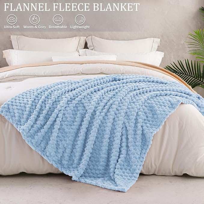 Exclusivo Mezcla 3D Fleece Twin Size Blanket for Bed, Stone Blue | Extra Soft Fuzzy Plush Lightweight Bed Blankets, Cozy Fluffy Decorative Blankets for All Seasons, 60x80 Inches