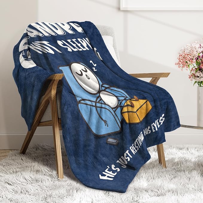Funny Grandpa Birthday Gifts, Grandpa is Not Sleeping Blanket | Grandpa Gifts from Grandkids, Super Soft Throws Blanket for Napping, Promoted to Grandpas Gifts, 50" x 60" (Navy Blue)