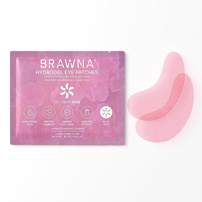 BRAWNA Under Eye Patches – Hydrogel Masks with Collagen, Peptides & Kojic Acid – For Puffy Eyes, Fine Lines, Dark Circles & Brightening – Rose – 24 Pairs