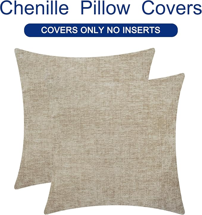 CaliTime Decorative Couch Throw Pillow Covers 24 X 24 Inches Light Taupe | Pack of 2, Cozy Chenille Cushion Cases for Sofa Bed Living Room Farmhouse Home