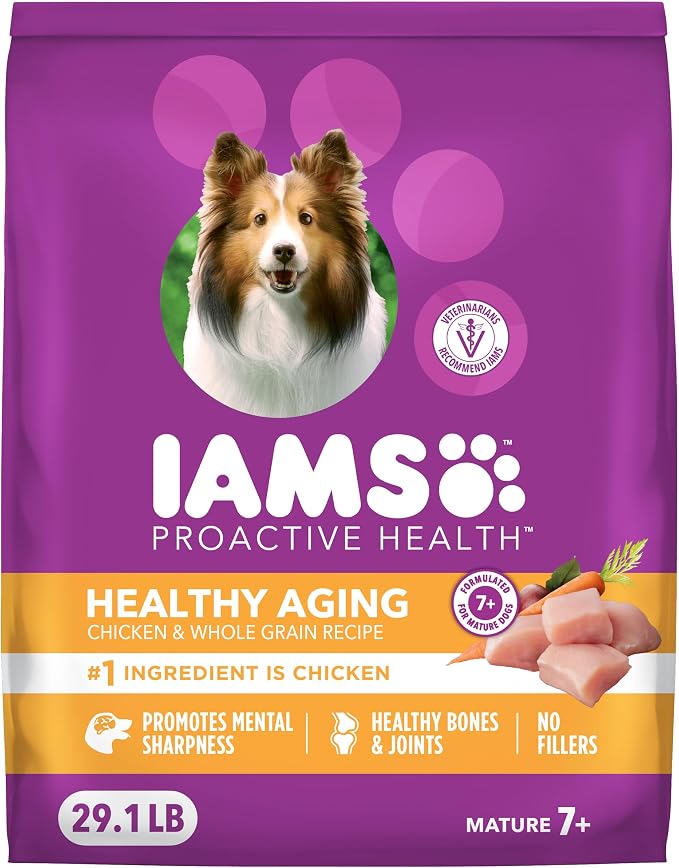 IAMS Proactive Health Healthy Aging Dry Dog Food, Chicken, 29.1 lb | Veterinarian-recommended, DHA Gold for mental & visual sharpness, Vitamin E & Beta Carotene, real chicken #1 ingredient