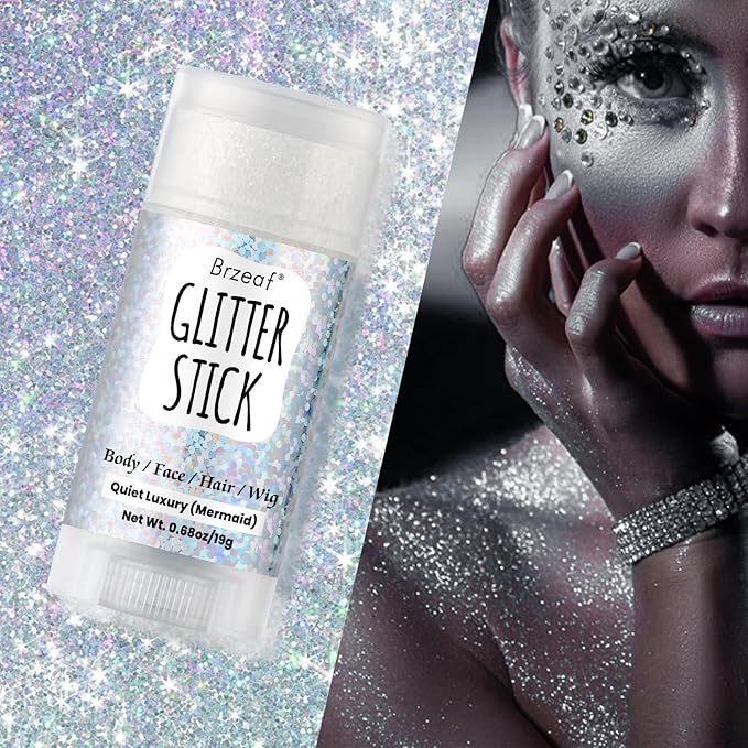 Brzeaf Waterproof Mermaid Glitter Stick, Shimmery& Long Lasting, Christmas Hair Eyeshadow Face Body Glitter, Singer Concert Music Rave Festival, Glitter Stick Makeup for Women Men