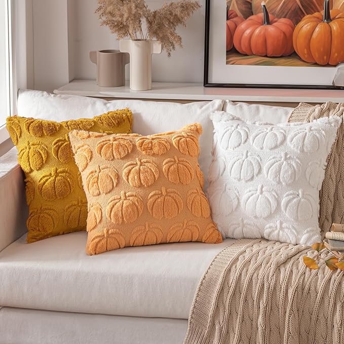 MIULEE Fall Pillow Covers Pumpkin Fall Decor 24x24 Pure White | Set of 2 Fall Decorations for Home, Plush Faux Fur Farmhouse Accent Pillowcases, Porch Sofa Couch Cushion Bed Livingroom