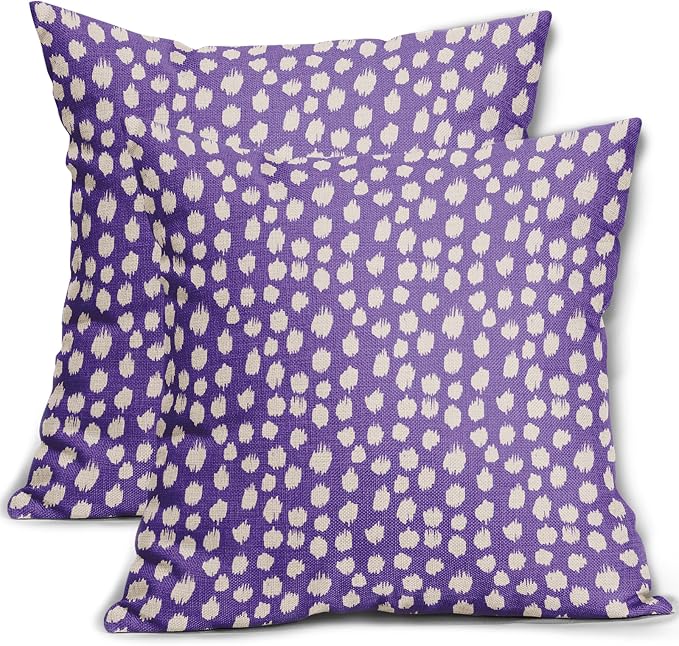 Sweetshow Purple Cream Dots Pillow Covers 16x16 Set of 2 Boho Design Polka Dot Throw Pillows Modern Trendy Print Outdoor Decorative Pillowcase Square Linen Cushion Cases Decor for Sofa Couch Bed
