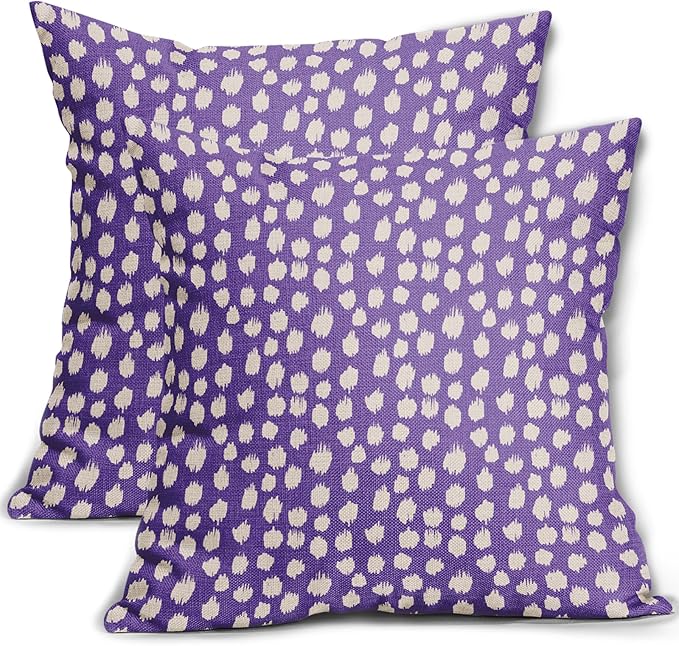 Purple Cream Pillow Covers 22x22 Set of 2 Boho Design Polka Dot Throw Pillows Modern Brush Strokes Print Decorative Outdoor Pillowcase Square Cushion Cover Linen Pillow Case for Home Sofa Couch Bed