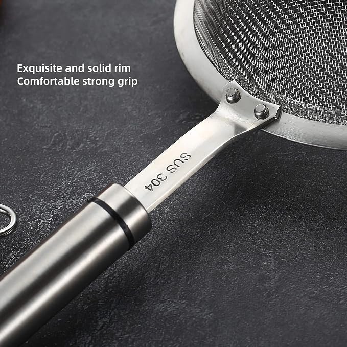 Stainless Steel Fine Mesh Strainers for Kitchen, Colander-Skimmer with Handle, Sieve Sifters for Food, Tea, Rice, Oil, Noodles, Fruits, Vegetable 4.73 inch
