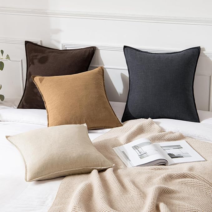 MIULEE Decorative Linen Lumbar Pillow Covers 12x20 Inch Brown | Boho Farmhouse Fall Autumn Couch Throw Pillows for Bed, Pack of 2 Accent Modern Pillowcases, Sofa Livingroom Home Decor