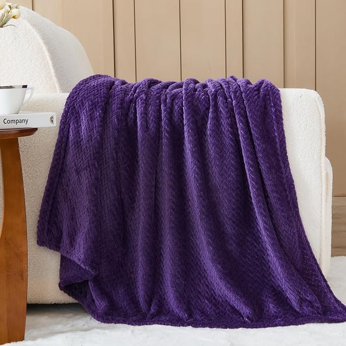NEWCOSPLAY Fleece Leaves Pattern King Blanket, Dark Purple, 90"x110" | Super Soft Throw Blanket, Lightweight Cozy Bed Sofa Blanket, Premium Silky Flannel Fleece, Travel Blanket for All Season Use