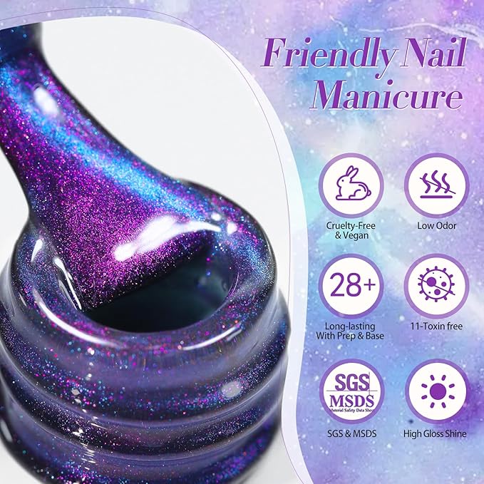 BORN PRETTY Cat Magnetic Eye Gel Nail Polish,Night Purple Magnetic Gel Polish Blueberry Cat Magnetic Eye Gel Manicure Nail Art DIY 15ml