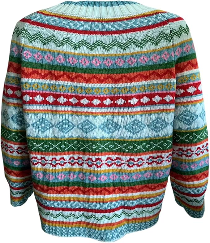 Zhyaj Fair Isle Sweater for Womens Winter Long Sleeve Vintage Knitted Sweater Casual Fall Crew Neck Pullover Sweaters