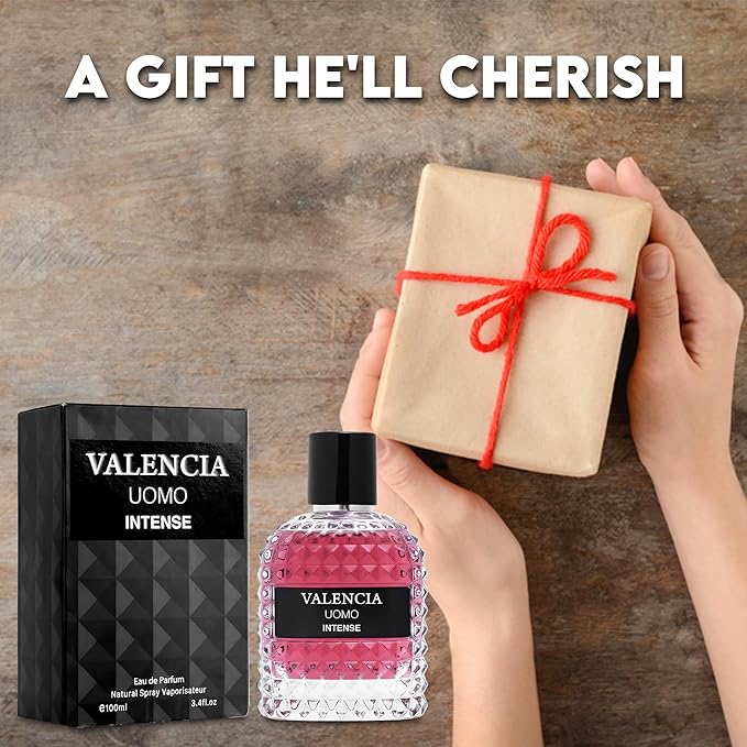 A CENTER Valencia UOMO Intense for Men Eau De Parfum - Amber Fougere Fragrance Top Notes of Vanilla Bourbon Mid Tone of Lavandin Create Spicy & Woody Aroma - Base Scent of Smoked Vetiver