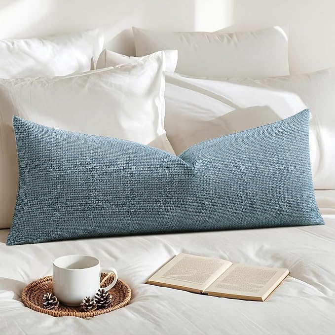 OTOSTAR Linen Throw Pillow Cover Set of 1 Decorative Long Lumbar Pillowcase Rectangle Cushion Cover 14x36 Inch for Home Decor Sofa Bedroom Car 35 x 90CM Blue