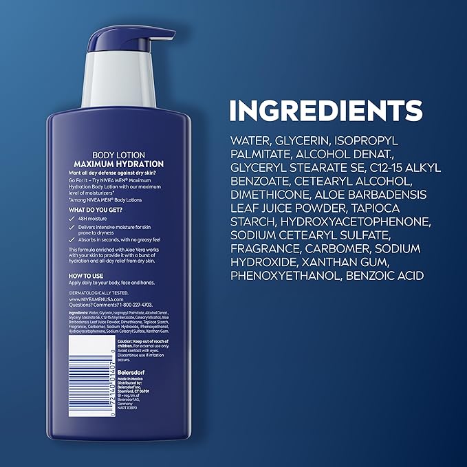 NIVEA MEN Real Madrid Limited Edition Design Maximum Hydration 48-Hour Moisture Body Lotion for Dry Skin, Aloe Vera Lotion for Men, 3-in-1 Body, Face and Hands, 16.9 Fl Oz Bottle